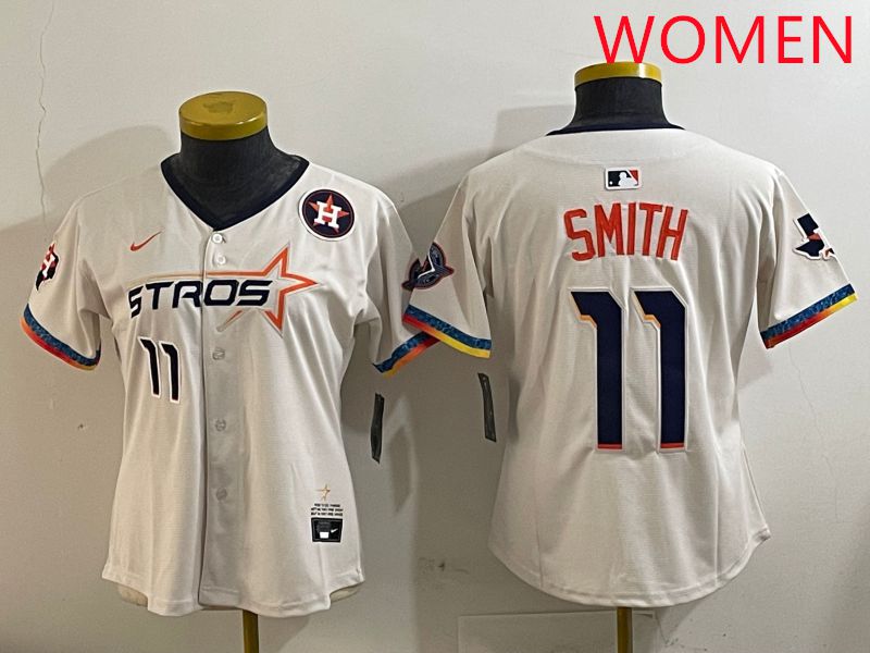 Women Houston Astros 11 Smith Cream Fourth generation Joint Name Nike 2025 MLB Jersey style 5
